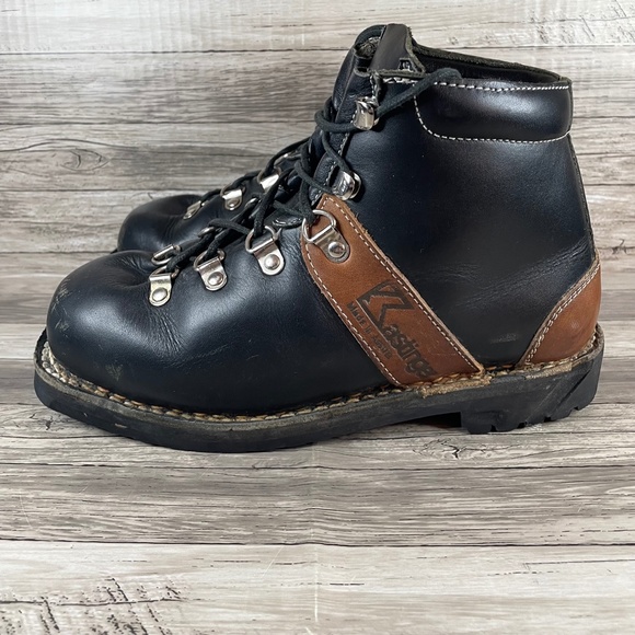 Vintage Kastinger Hiking Boots Black Leather Mountain Vibram Lace Up Size 6.5 - Picture 2 of 10